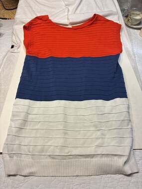 Ivana Helsinki Red, Blue, and White Colorblock Ribbed Knit Sleeveless Dress